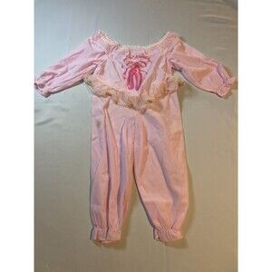 Vintage Candlestick Ballerina One Piece Pajama Girls Size 4T Pink Ruffle‎ Trim